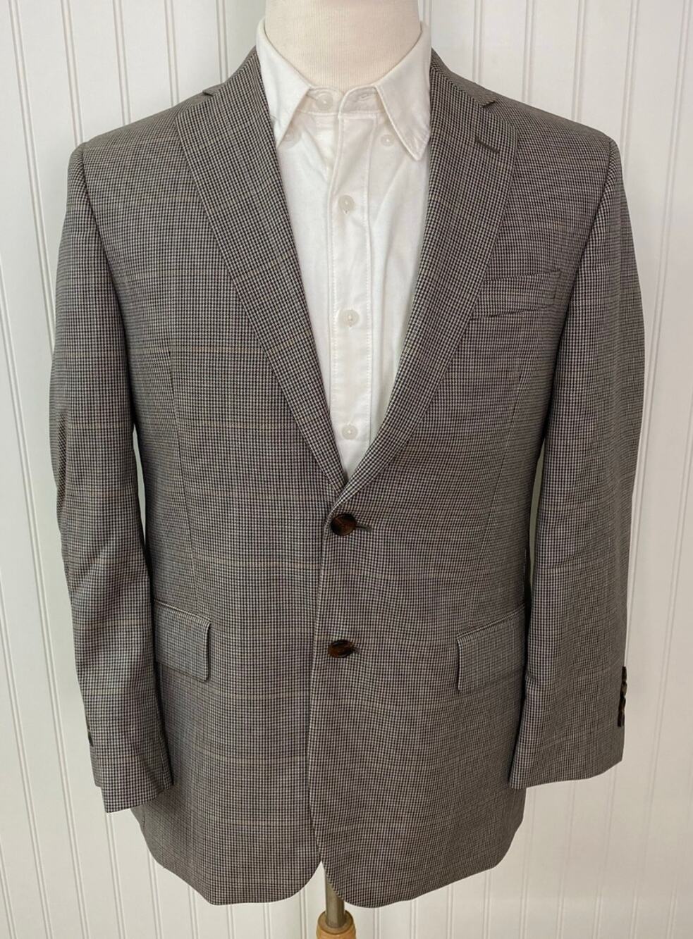Men Brooks Brothers Madison houndstooth plaid wool 2-button sport coat blazer